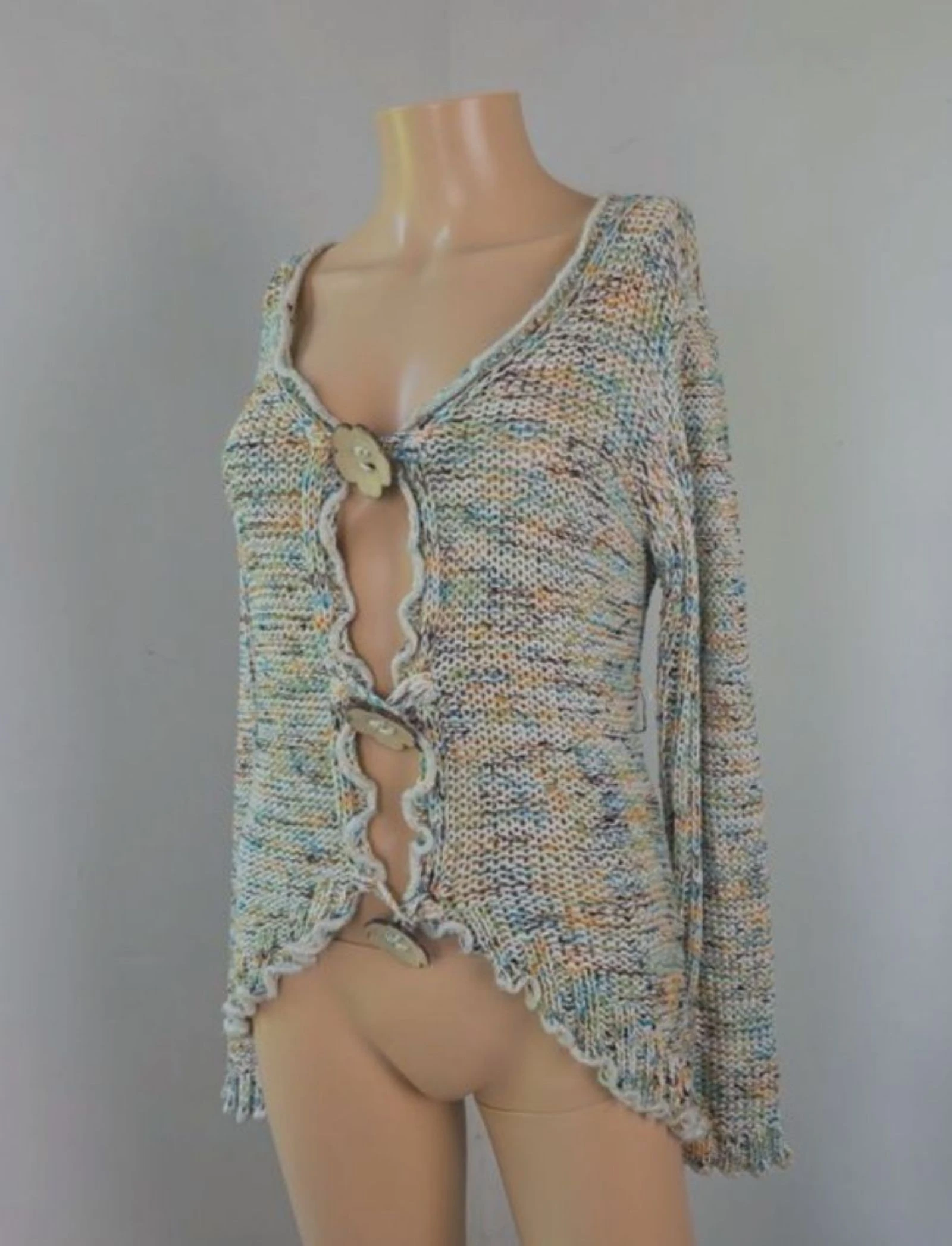 cardigan de malha multicolor assimétrica hippie cottagecore tamanho 38 – photo 3